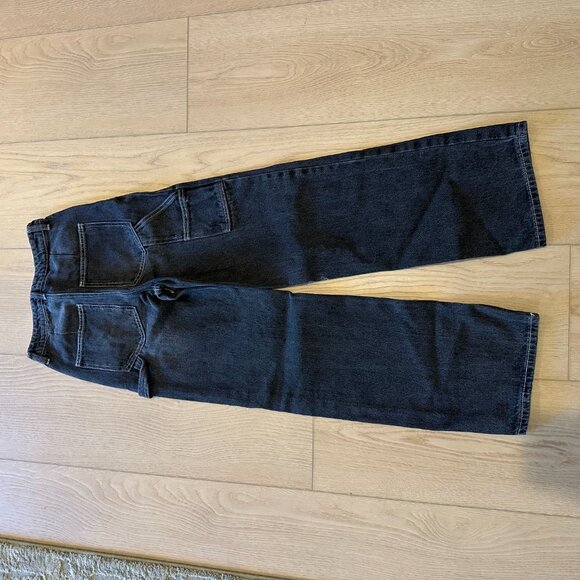 BP. - Faded Black Wash - Contrast Stitch Wide Leg Carpenter Jeans - 24 - Picture 7 of 8